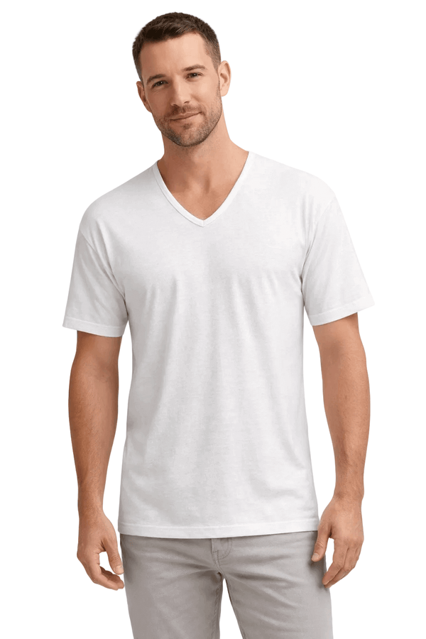 Maglia uomo bianca mezza manica con scollo a V in cotone pettinato