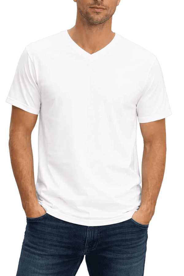 Maglia uomo bianca t-shirt mezza manica con scollo a V