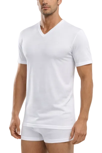 Maglia uomo bianca t-shirt mezza manica con scollo a V in 100% cotone filo di Scozia Cagi