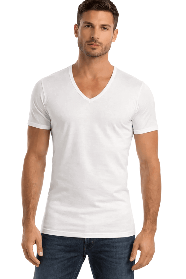 Maglia uomo bianca t-shirt mezza manica con scollo a V profondo in 100% cotone jersey pettinato Garda 