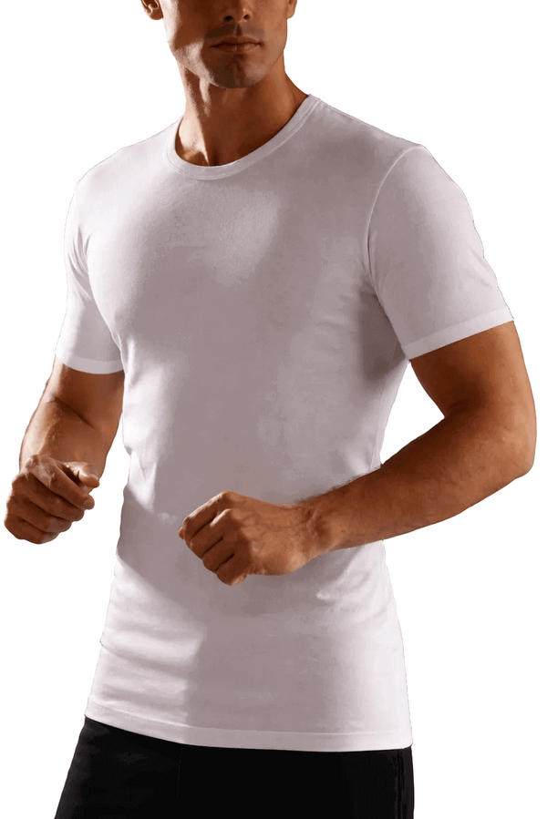 Maglia uomo bianca t-shirt mezza manica girocollo in 100% cotone filo di Scozia
