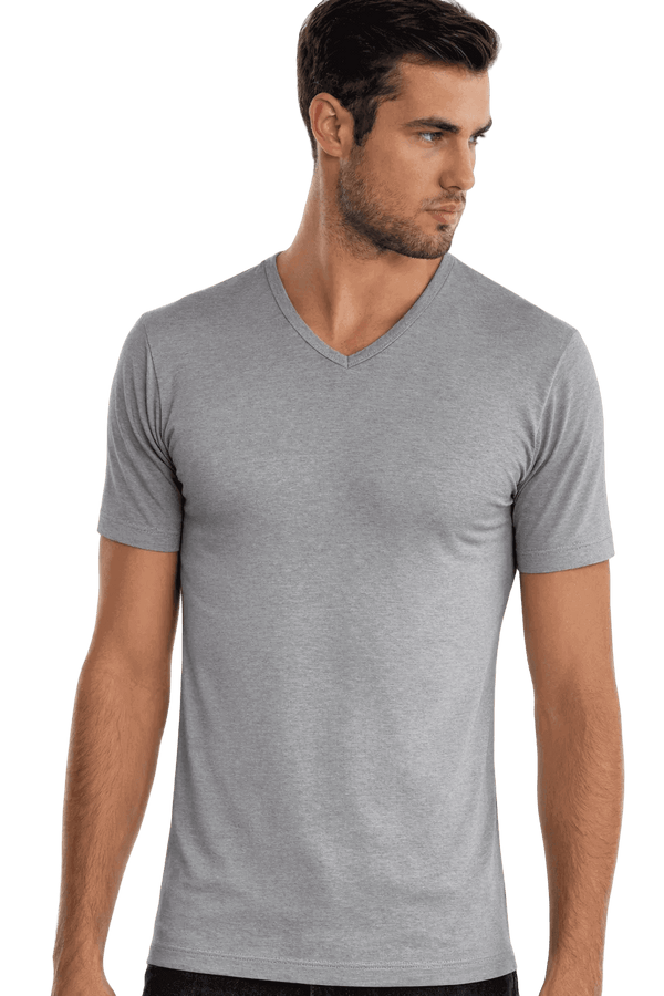 Maglia uomo grigia ntimo T-shirt scollo a V cotone bielastico Nottingham TV80