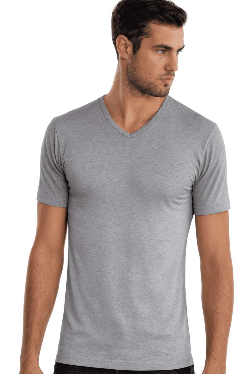 Maglia uomo grigia ntimo T-shirt scollo a V cotone bielastico Nottingham TV80