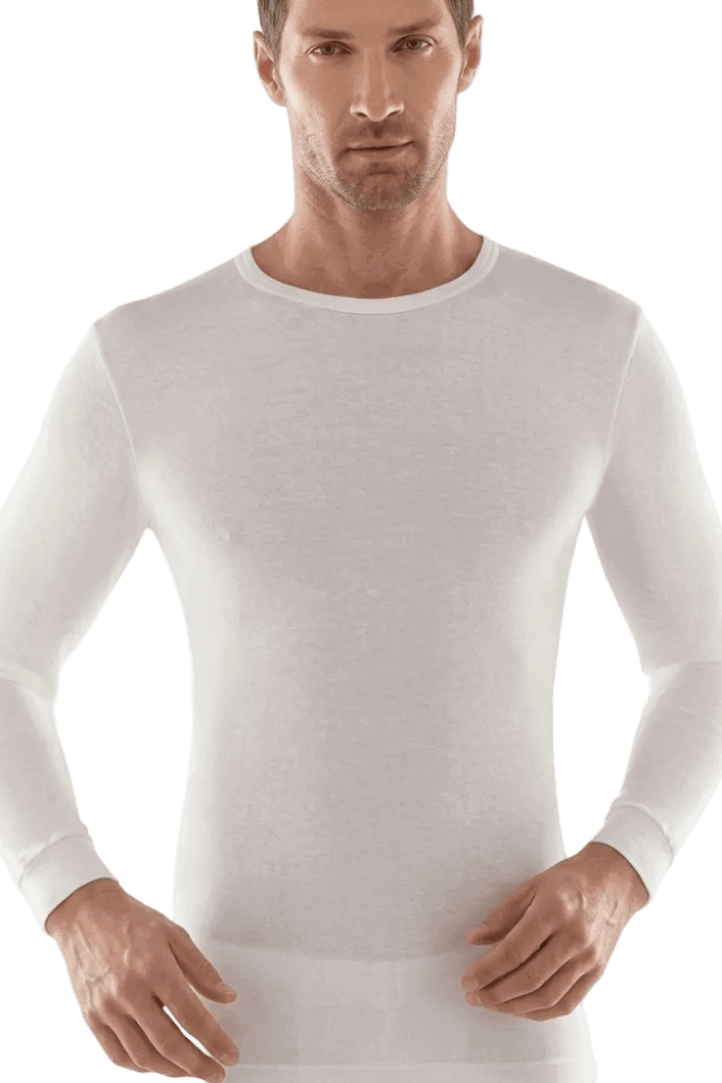 Maglia uomo bianca intimo girocollo manica lunga lana e cotone Liabel 5321 333 