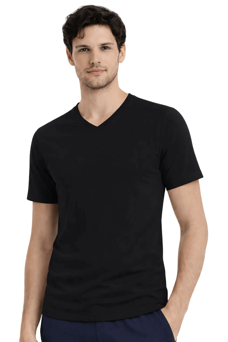 Maglia uomo nera mezza manica con scollo a V in 100% cotone filo di Scozia Ciellegi 