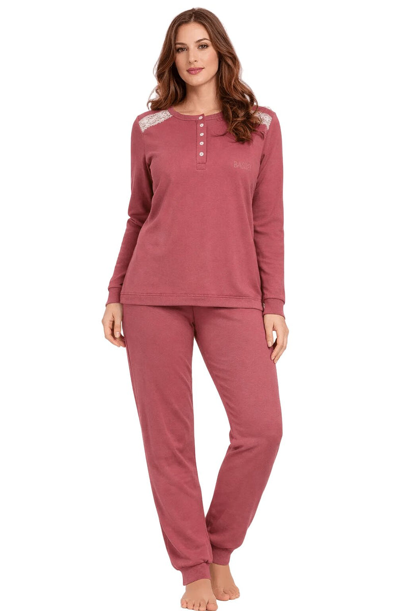 Pigiama Donna Rosso 100% Cotone Pesante Interlock Basile 673