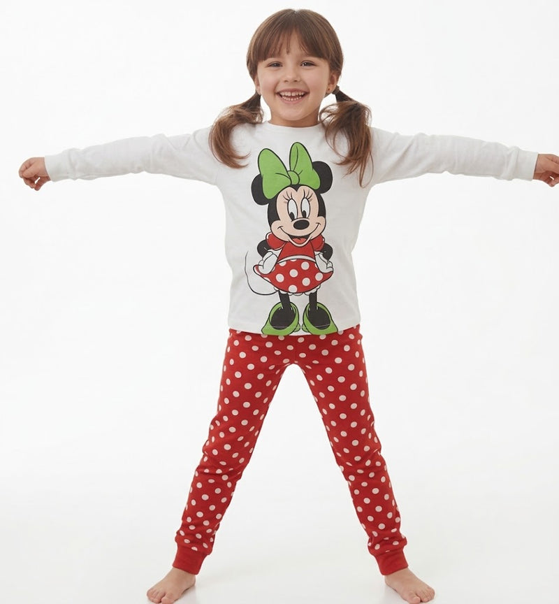 Pigiama Bambina Disney Minnie Lungo in Cotone Jersey Rosso