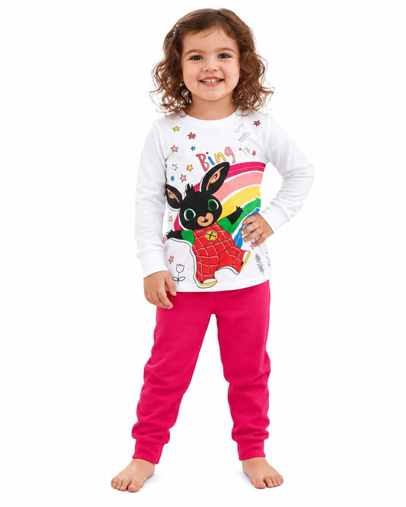 Pigiama Bambina Lungo Bing in Cotone Jersey Bianco