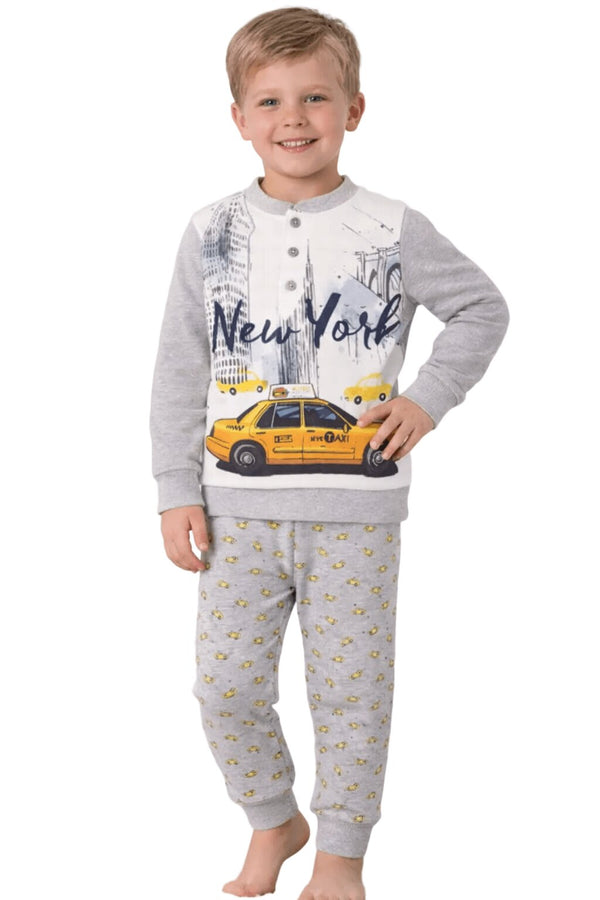 Pigiama Bambino Grigio Ellepi 4143 in Cotone Caldo Interlock Tema New York
