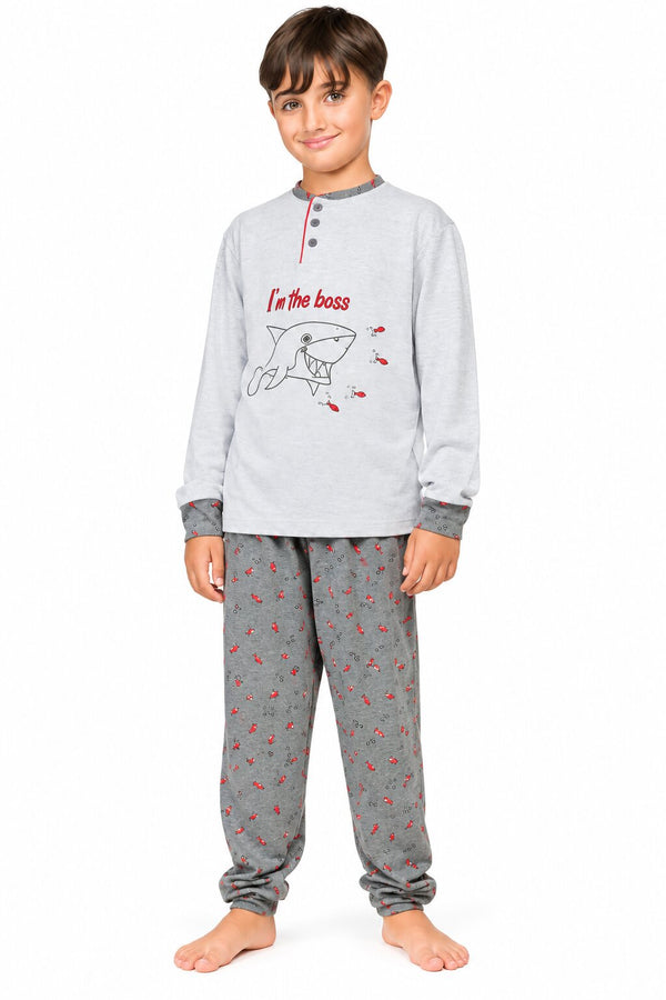 Pigiama Bambino Lungo Karelpiù 0162 in cotone jersey 100% blu e grigio