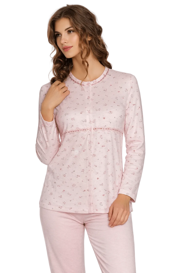 Pigiama Donna rosa Aperto Calibrato in Caldo Cotone 