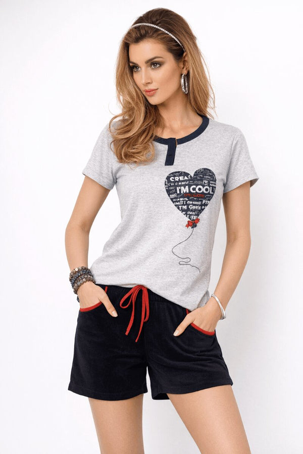 Pigiama Donna Corto Nottingham 22851 in Cotone con Serafino a Bottoni