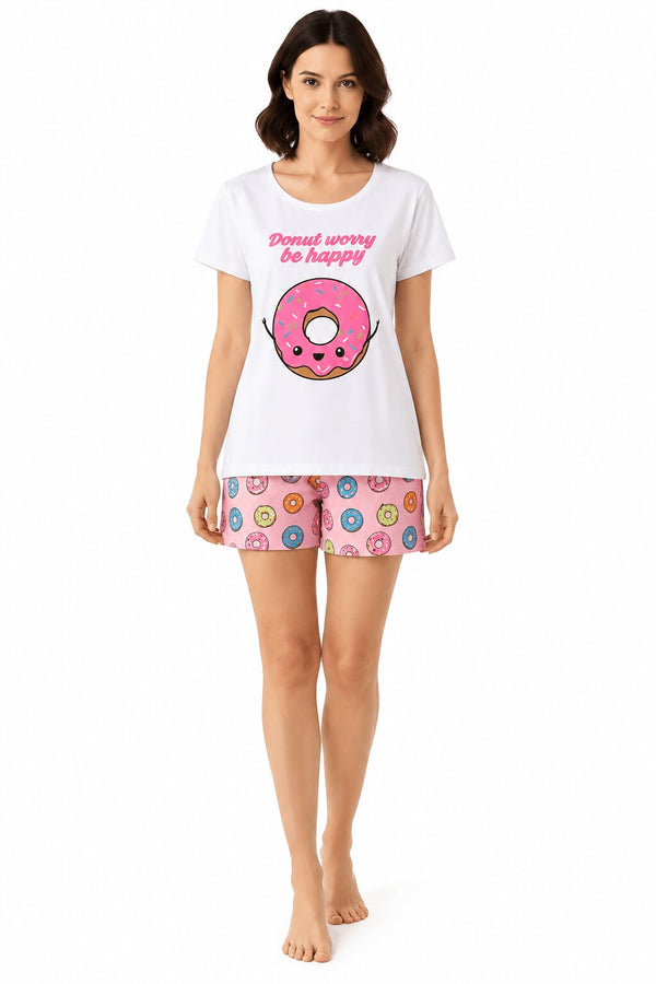 Pigiama Donna Corto Think Pink 2026 in Puro Cotone Jersey con Stampa