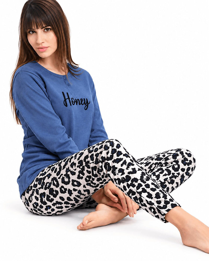Pigiama Donna Love and Bra 50199 in Caldo Cotone Invernale con Pantalone Animalier