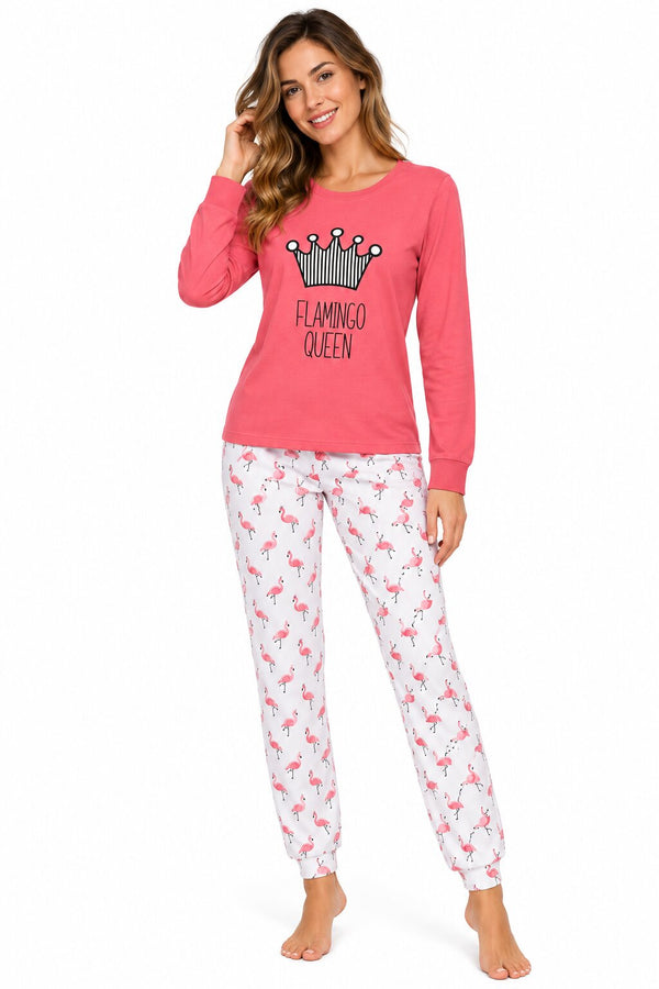 Pigiama Donna Lungo Think Pink 2000 in cotone jersey 100% rosa con stampa