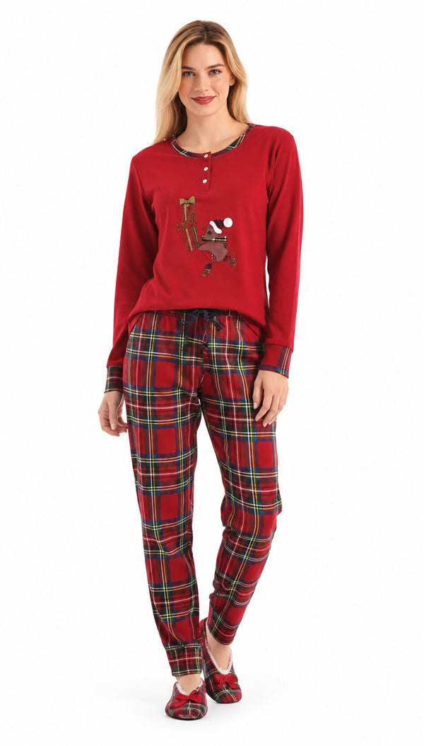 Pigiama Donna Natalizio in Caldo Cotone Infiore Holly XMAS 652852 - Rosso