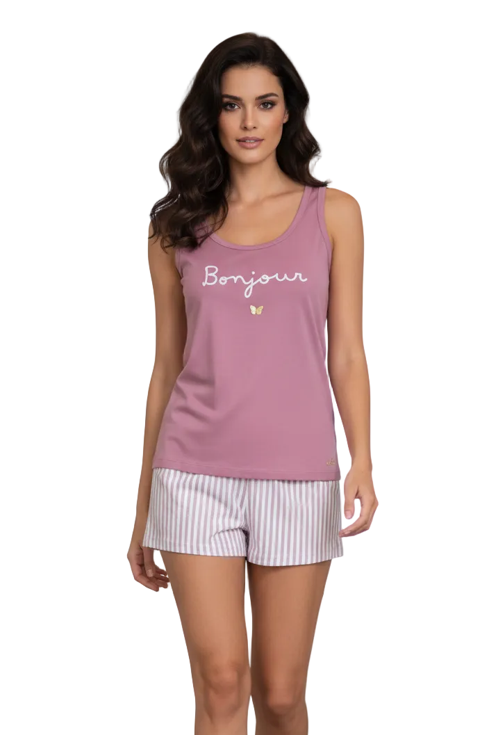 Pigiama Donna Rosa Corto You & Me in Puro Cotone con Canotta Spalla Larga 674