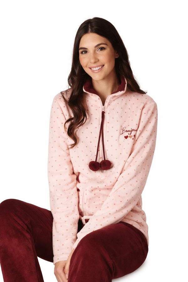 Pigiama Donna You&Me 619 in coral pile caldissimo con scollo serafino