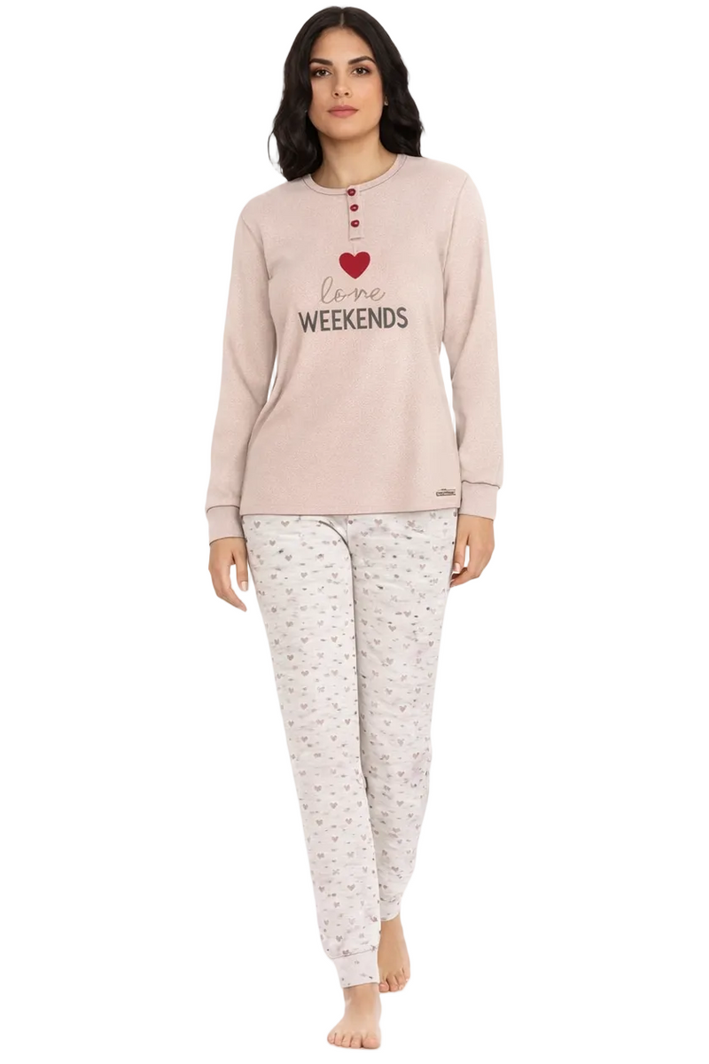 Pigiama Donna rosa in Caldo Cotone Interlock 