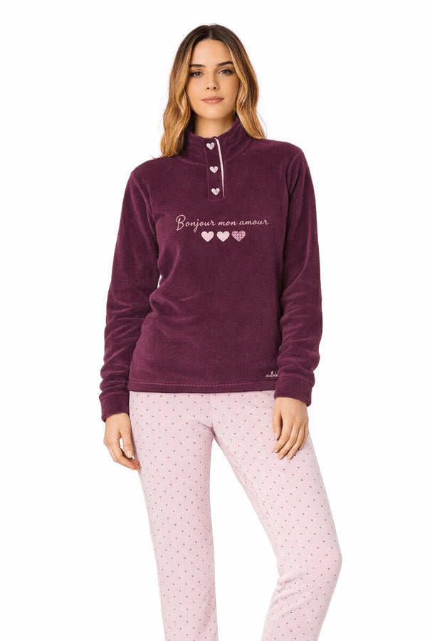Pigiama Donna in Coral Pile Caldissimo You&Me 616 - Bordeaux e Blu