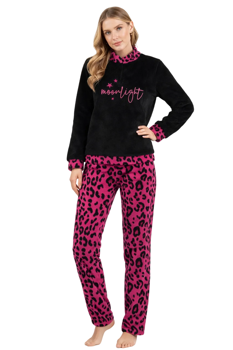Pigiama Donna nero e fucsia in Coral Pile