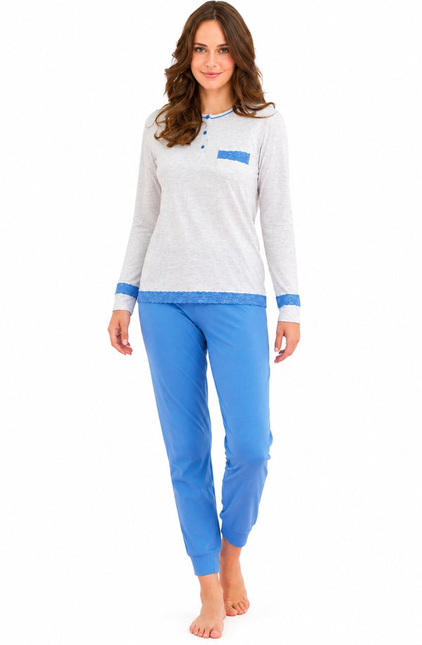 Pigiama Donna in Cotone Jersey Enrico Coveri 5207 con inserti in pizzo - Grigio