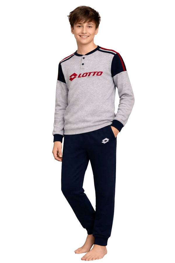 Pigiama Ragazzo Lotto 1033 in Caldo Cotone Interlock con Collo Serafino
