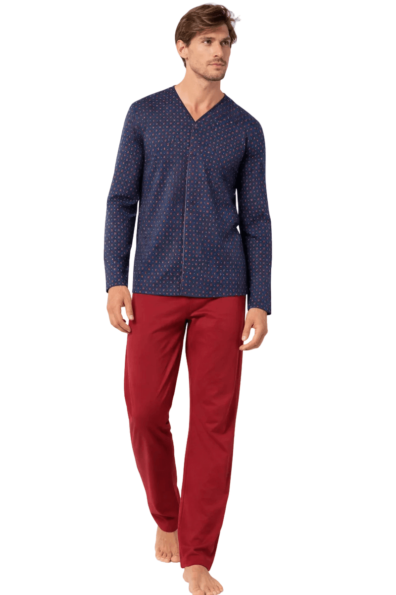 Pigiama Uomo Aperto blu e rosso in Cotone Jersey Leggero
