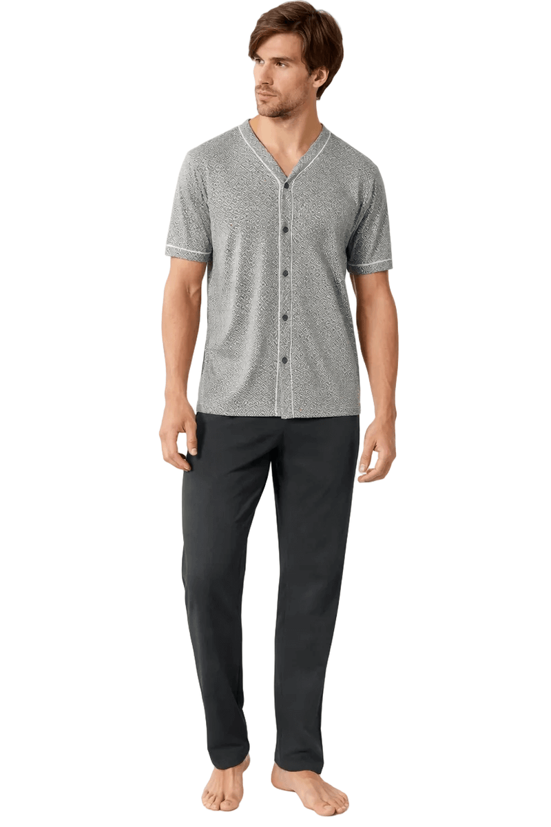 Pigiama Uomo Aperto nero e blu in Cotone Jersey Leggero
