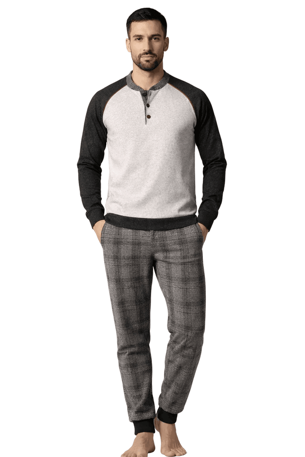 Pigiama Uomo Basile pm68 in Punto Milano Cotone Felpato con Pantalone a Quadri
