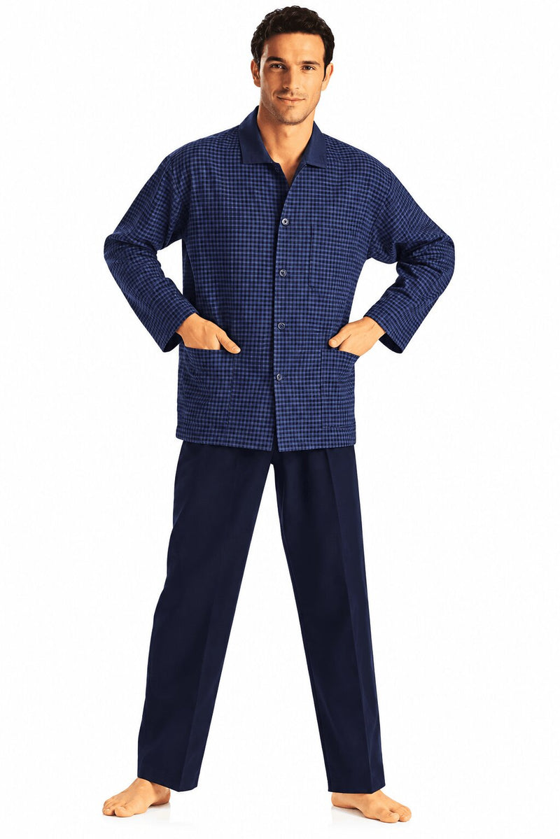 Pigiama Uomo Blu  Wander by Acte in Flanella di Cotone con Giacca a Bottoni