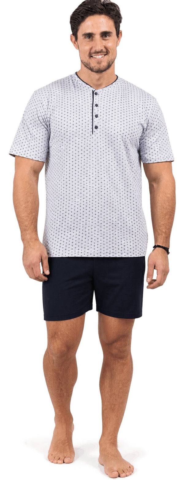 Pigiama Uomo Corto Karelpiù 4645 Mezza Manica con Serafino in Cotone Jersey