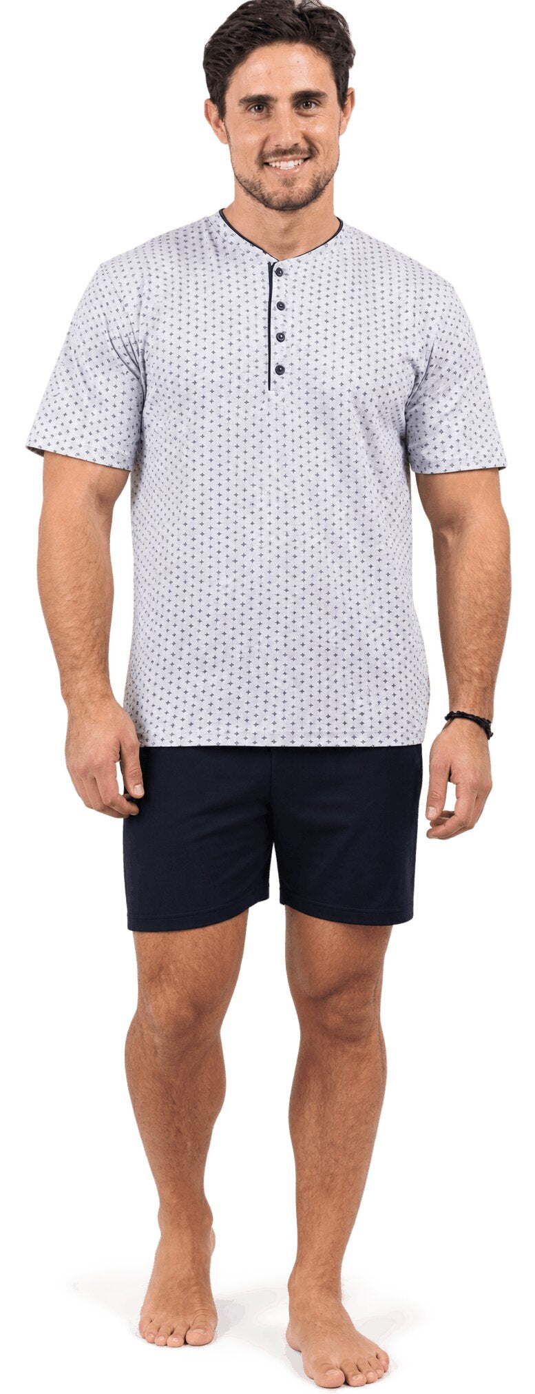 Pigiama Uomo Corto Karelpiù 4645 Mezza Manica con Serafino in Cotone Jersey