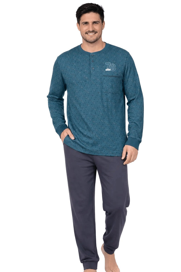 Pigiama Uomo Karelpiù 8248 in 100% Cotone con Maglia Serafino Fantasia