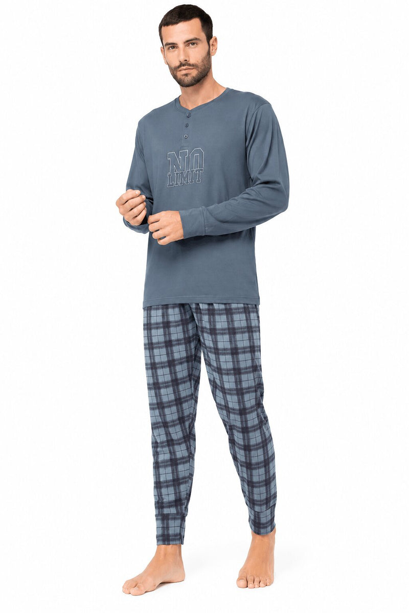 Pigiama Uomo Lungo Karelpiù 0532 in Puro Cotone Jersey con Maglia a Serafino