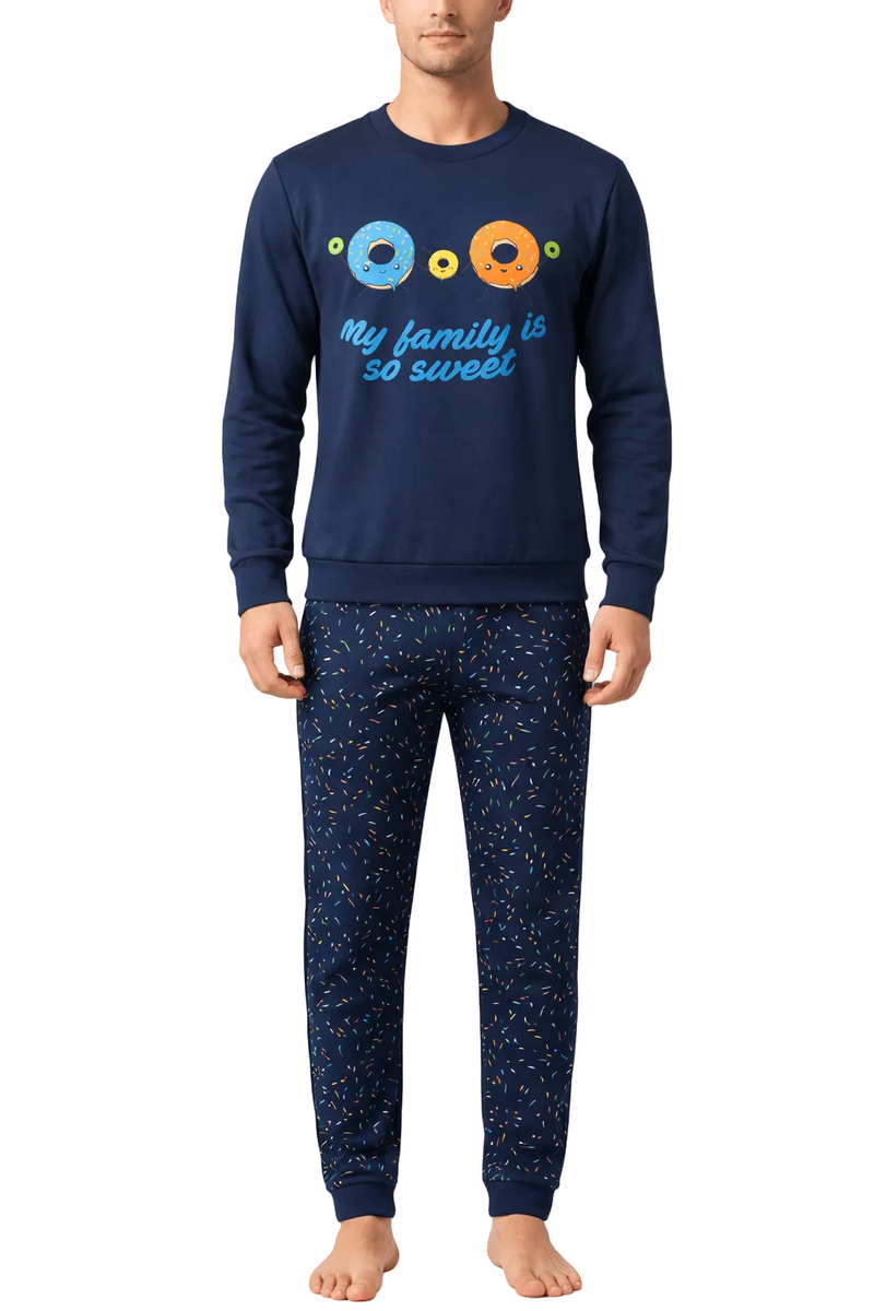 Pigiama Uomo blu Lungo in Cotone Jersey Think Pink