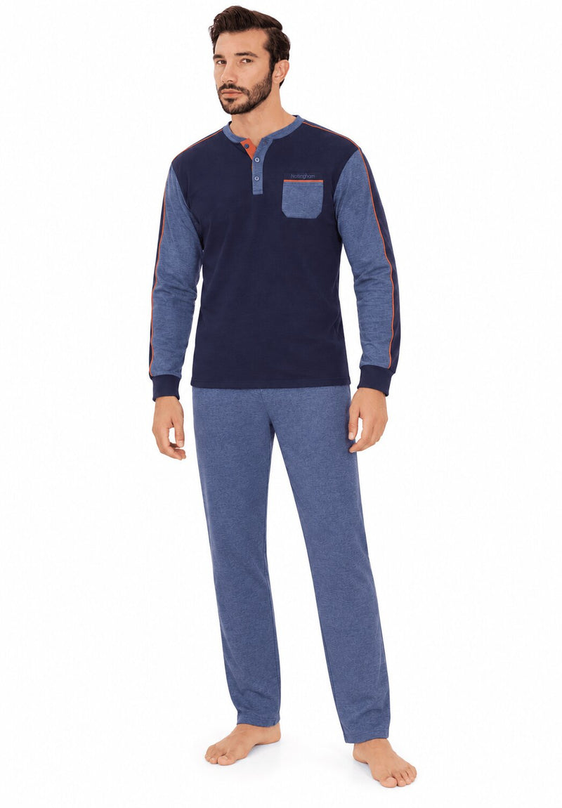 Pigiama Uomo Nottingham 32342 in 100% cotone caldo interlock con maglia bicolore