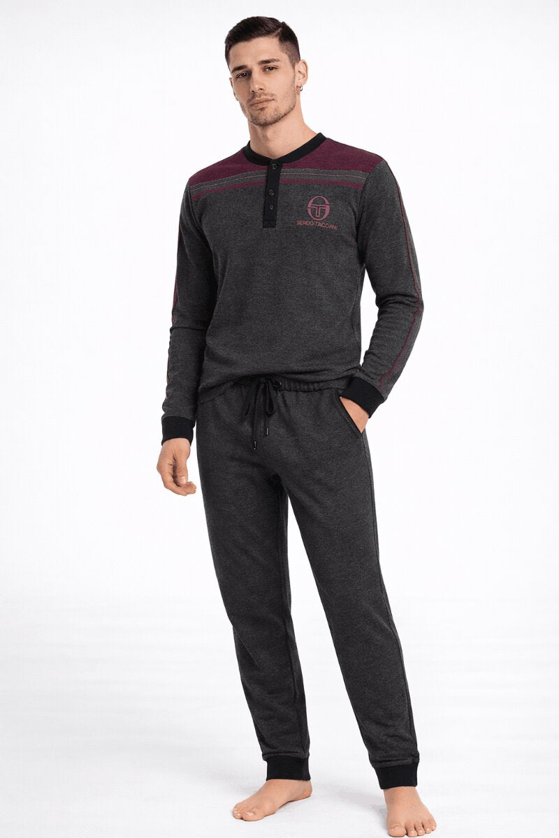 Pigiama Uomo Sergio Tacchini 33040 in Caldo Cotone con Maglia Serafino