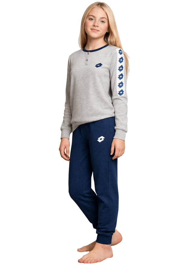 Pigiama bambina Lotto 9504 Grigio in caldo cotone interlock con polsini
