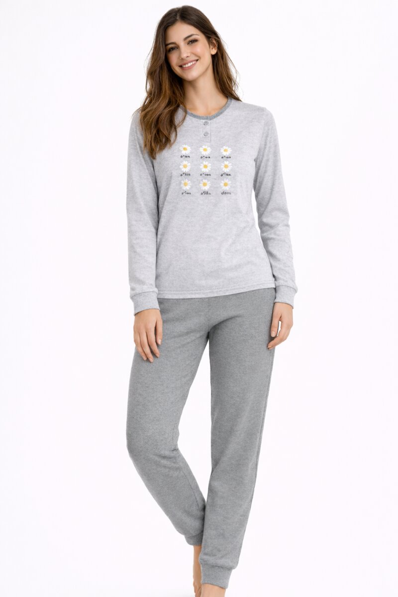 Pigiama donna lungo Il Granchio Lady 421 in cotone jersey con margherite