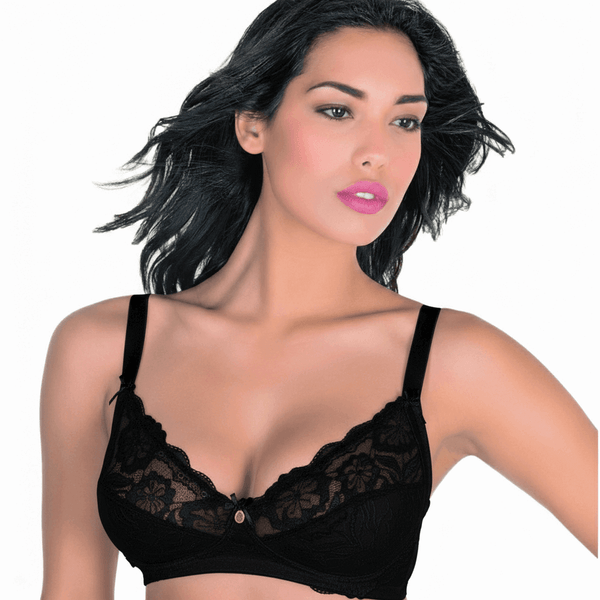 Reggiseno Donna Nero in Microfibra e Pizzo Coppa D Senza Ferretto 1834 by Aris