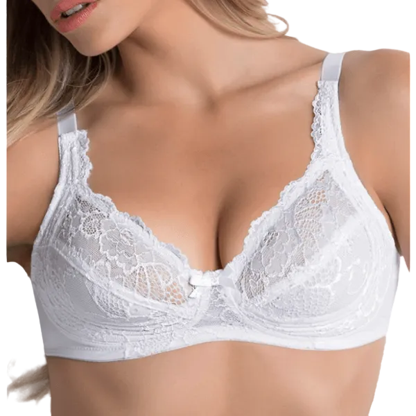 Reggiseno donna bianco Coppa C senza ferretto in pizzo elasticizzato modellante