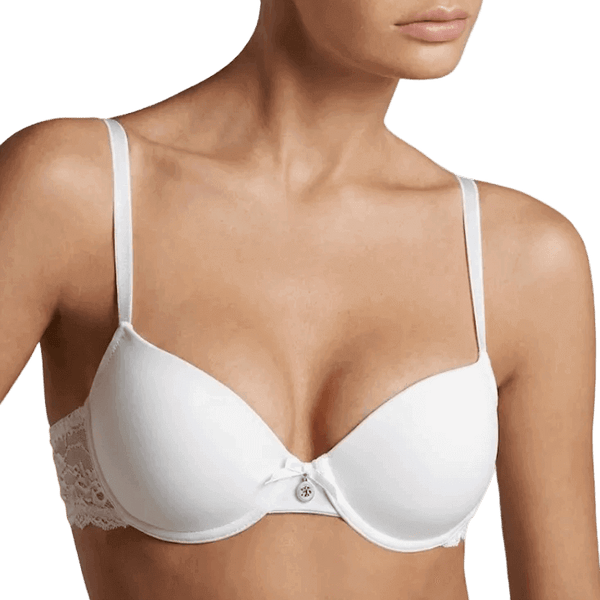 Reggiseno donna bianco balconcino imbottito graduato in microfibra con dettagli in pizzo