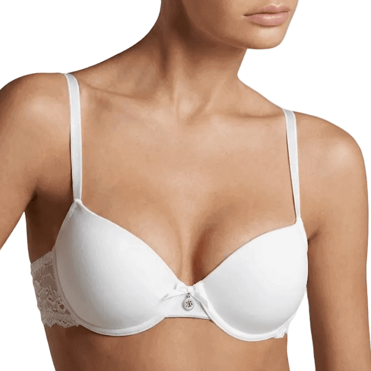 Reggiseno donna bianco balconcino imbottito graduato in microfibra con dettagli in pizzo