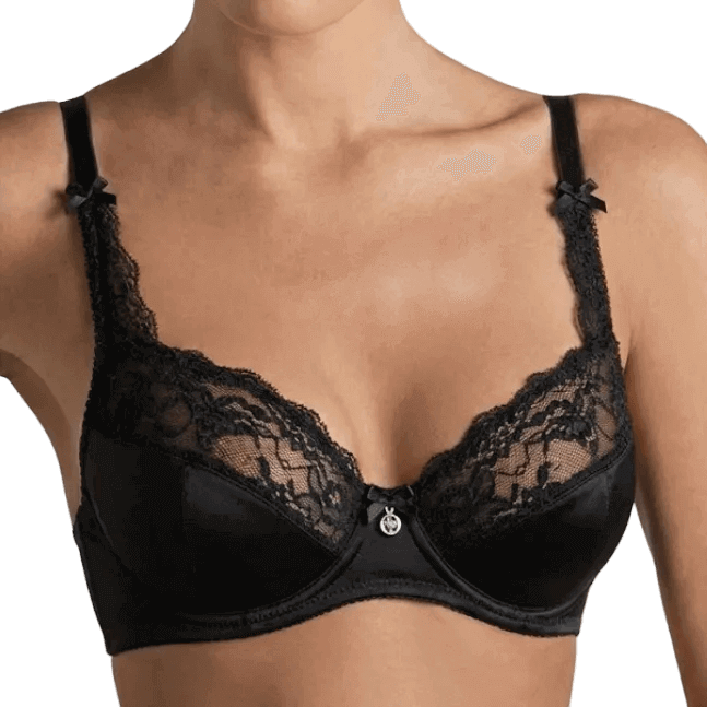 Reggiseno donna nero balconcino con ferretto in pizzo e microfibra coppa C