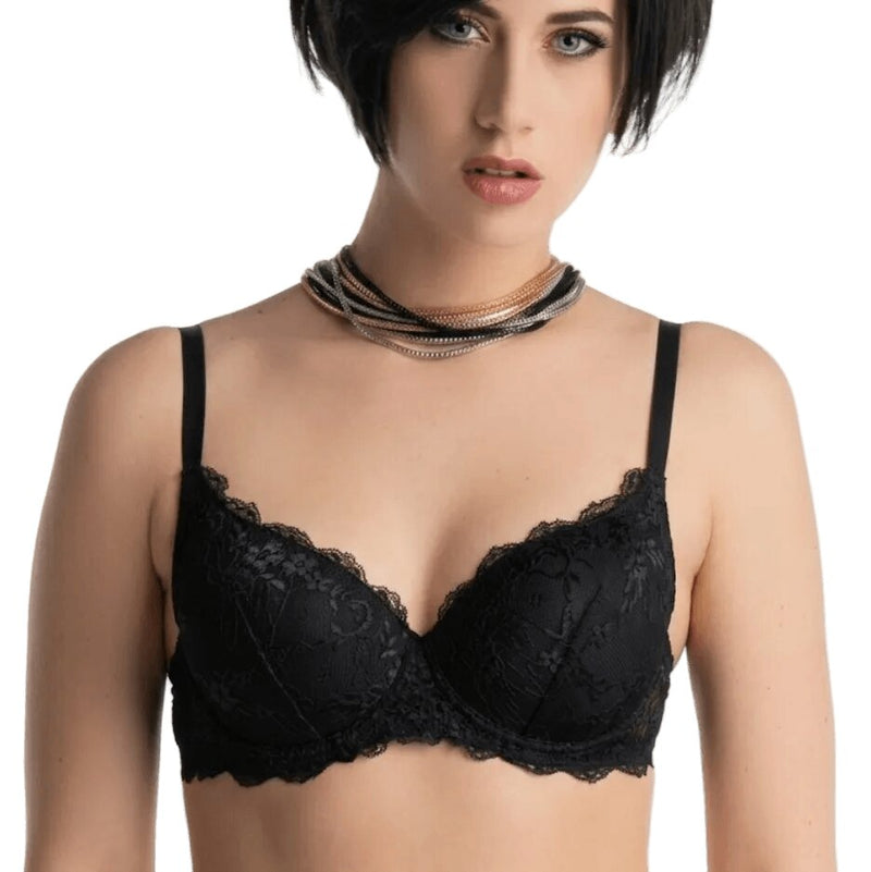 Sempre Donna Reggiseno Nero Balconcino Imbottito in Pizzo con Ferretto | Noemi 324
