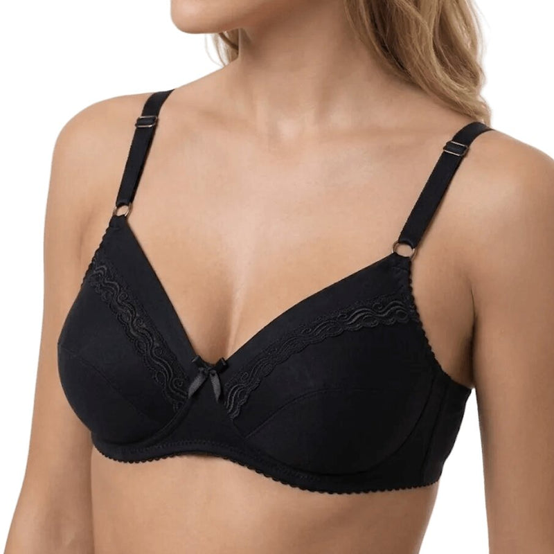 Sielei Reggiseno Nero in Cotone 100% Senza Ferretto Coppe Morbide | Art.90