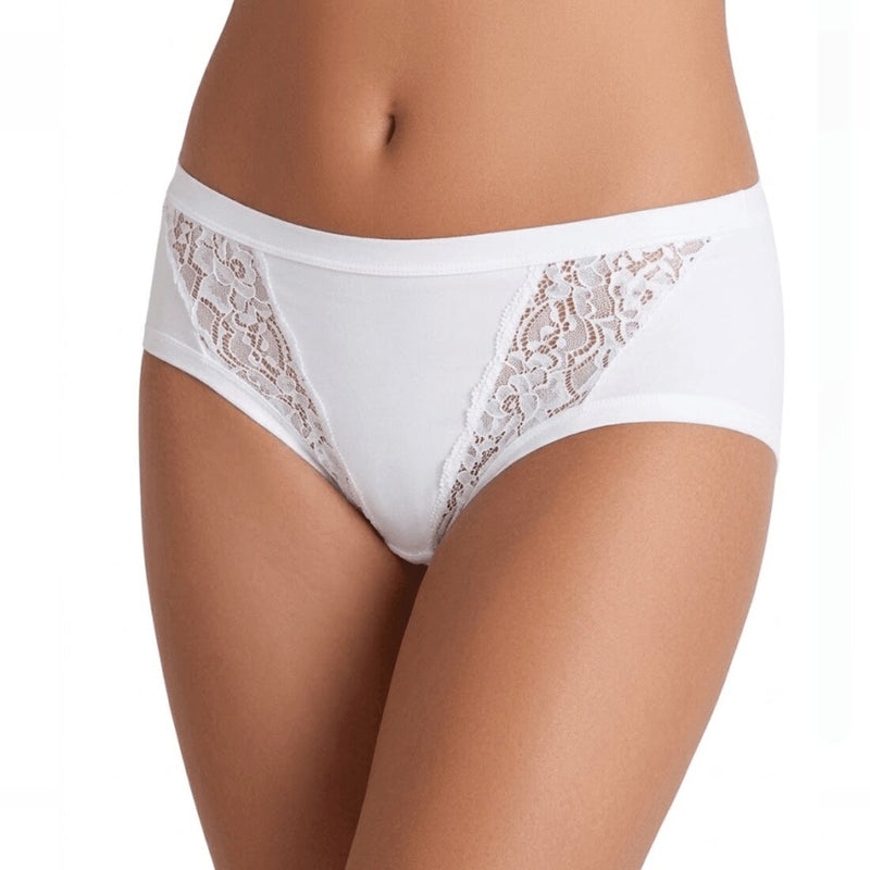 Slip Donna Bianco Cotonella Midi Cotone Elasticizzato e Pizzo GD130