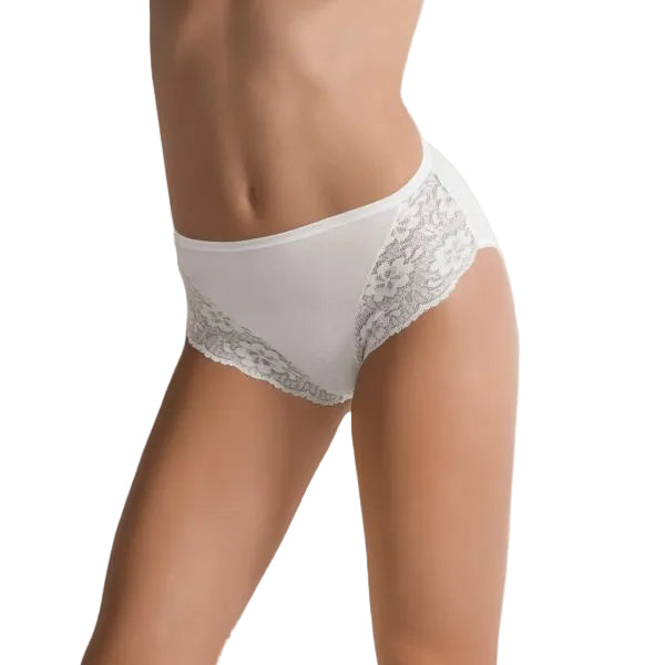 Slip Donna Bianco Cotonella Midi in Cotone Elasticizzato e Pizzo 4940 
