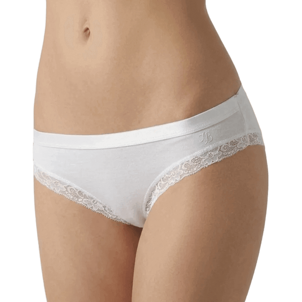Slip donna bianco vita alta in cotone con inserti in pizzo Laura Biagiotti Art. 92006